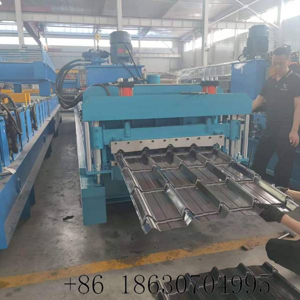 Side profile view of step tile roll forming machine tile cutting outlet layout workshop equipment