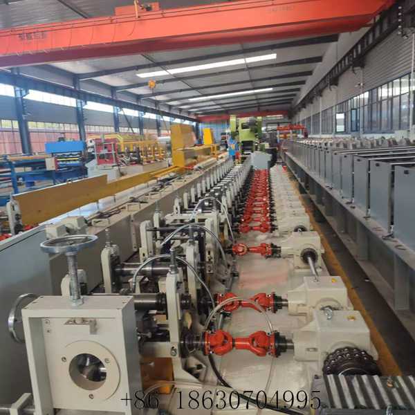 Forming section of the octagonal tube roll forming machine with roller stations and cutting unit