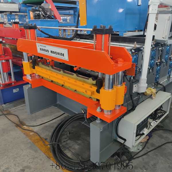Front view of the 840+840 double layer metal roof panel roll forming machine with two forming die sets