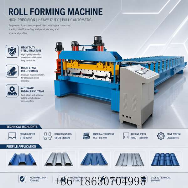 Front view of heavy-duty 1000mm trapezoidal roof panel roll former