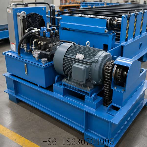 Electric motor drive system powering trapezoidal single panel roll forming machine